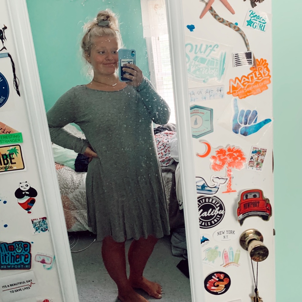 Love Fire Gray Long Sleeved T-Shirt Dress